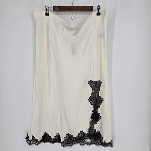 NWT J. CREW Gwyneth Lace-Trim Slip Skirt Textured Satin 2X Off White Black Lace